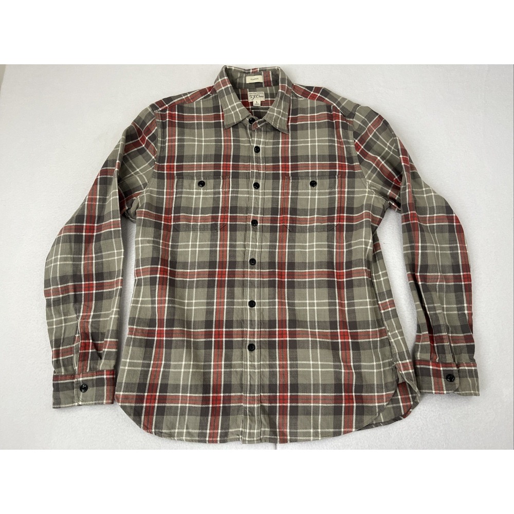 J. Crew Men’s Flannel Classic Plaid Button Down Large Twill Lumberjack AZ428